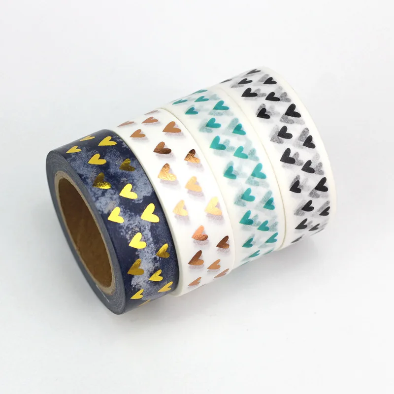 1PC 10M Decorative Cute Japanese Paper Washi Tape Hearts Set Copper Foil Black DIY Planner Masking Tapes School Supplies