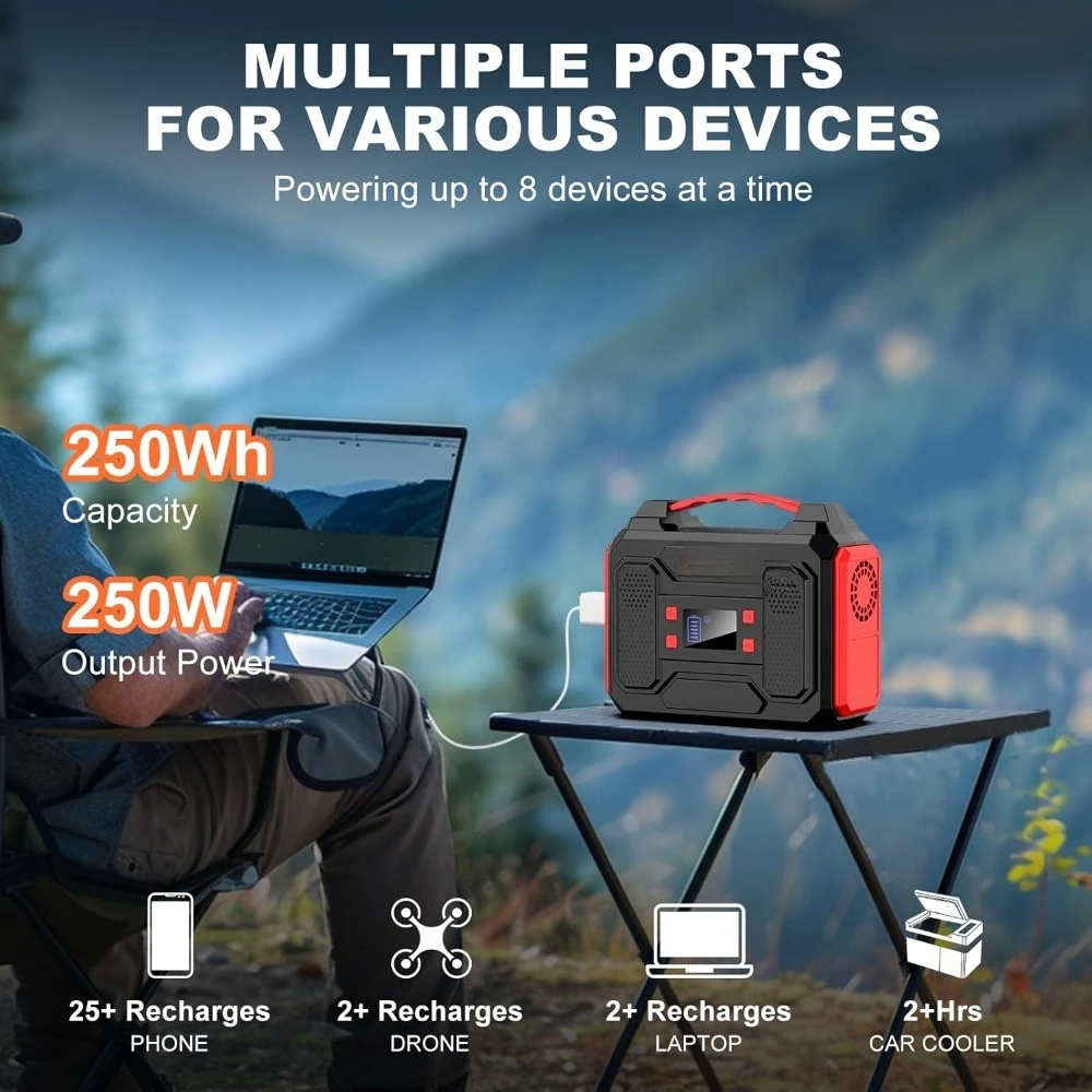Popular - Solar Generator 300W, Portable Power Station with 40W Foldable Solar Panel, Big Power Bank with AC Outlet,