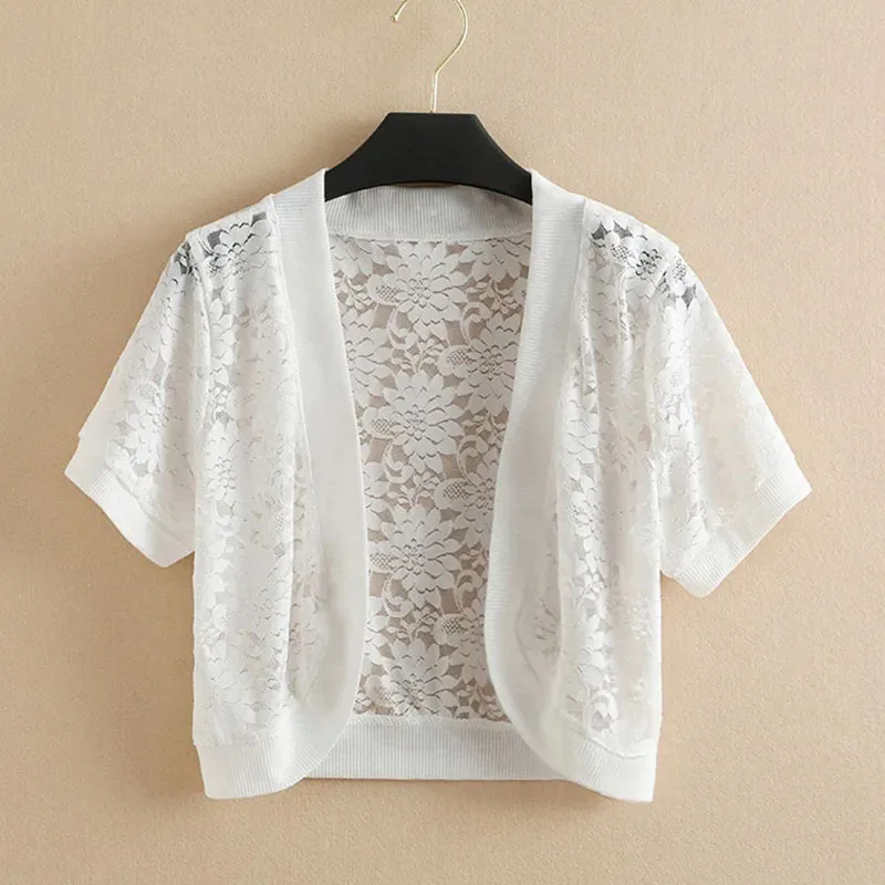 

Fashion 2025 New Korean Cardigan Thin Shawl Women's Summer Short Coat Short Sleeve Lace Ladies Casual Tops Female