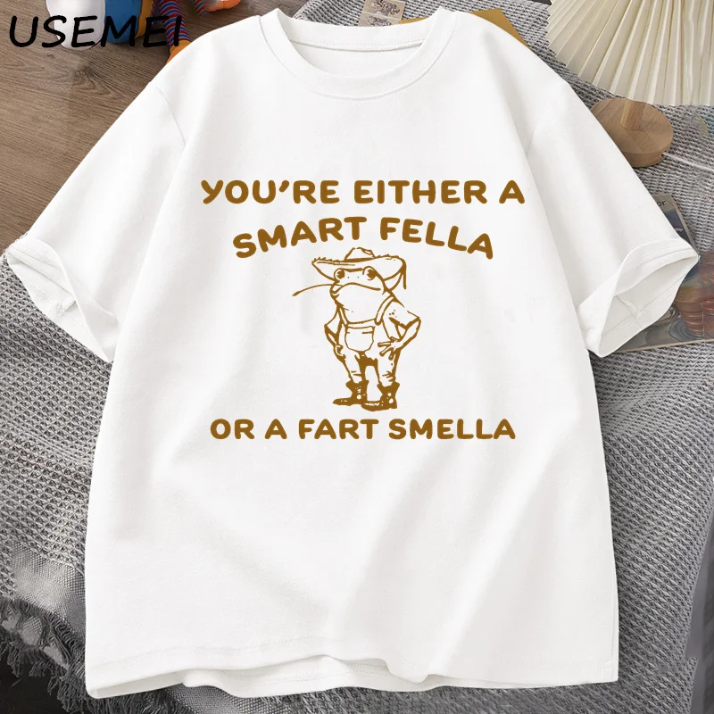 Are You A Smart Fella T-shirts Oversized Retro Cartoon T Shirt Weird Cowboy Frog T Shirts Women Men Summer Cotton Tee Shirt