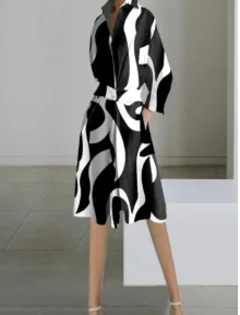 

Women's Urban Style Dress 2026 Spring Summer Latest Elegant Fashion Long Sleeved V-Neck Long Sleeves Printed Medium Length Skirt