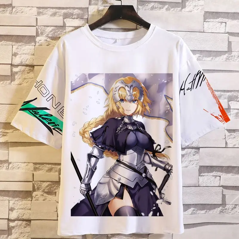 أنيمي لعبة FGO Gudako Fae الأسود جان دارك صابر البضائع قصيرة الأكمام الرجال فضفاض Fi حجم كبير جولة الرقبة Clohes الصيف