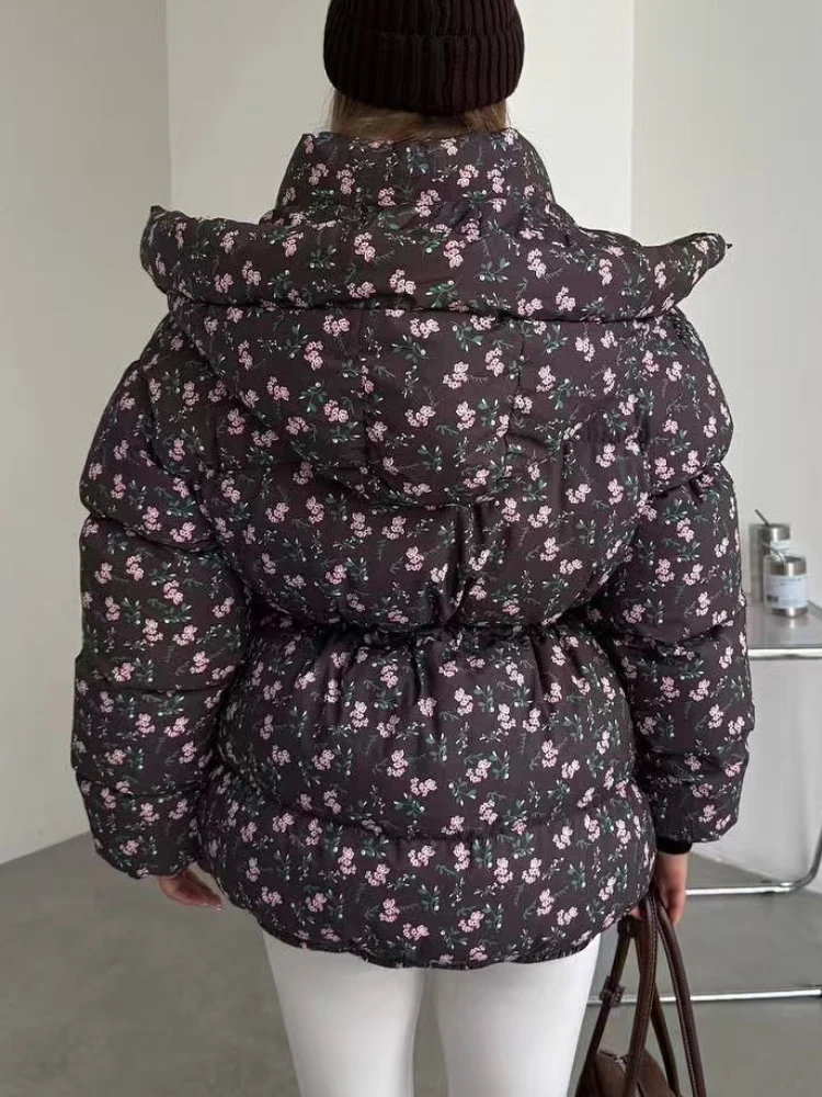 سترات باركاس بقلنسوة مطبوعة شتوية من Tossy للنساء دافئة برباط علوي ورقبة واقفة معطف غير رسمي مرقع ملابس الشارع سترات نسائية #3