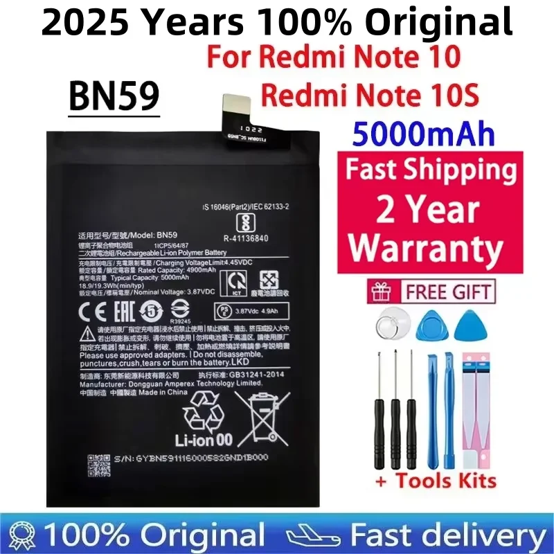 

Battery For Xiaomi Redmi Note 10 and 10S, BN59, 5000mAh, 100% Original, High Quality, Batteries, Tools, New, 2025