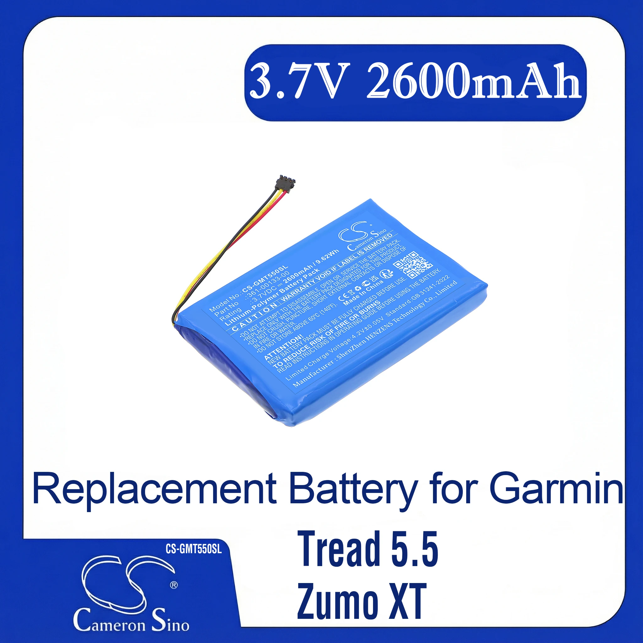 Cameron Sino Replacement Battery for Garmin Tread 5.5, Zumo XT, Fits P/N 361-00133-00