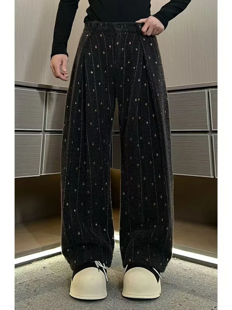 

Новые мужские повседневные брюки 2026 года: прямые, свободные, с цветочным узором, роскошные, длинные, модные, с лоскутным дизайном