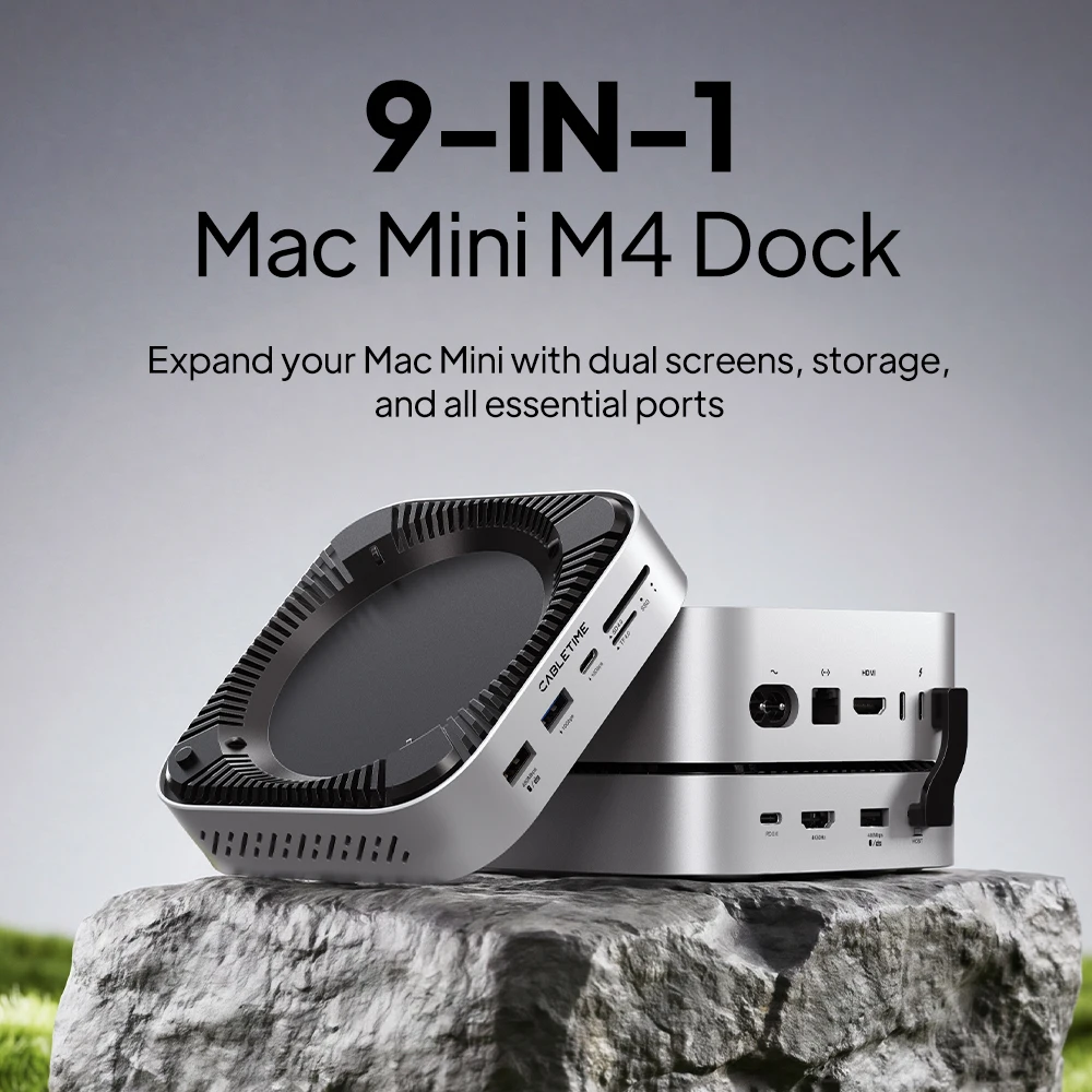 CABLETIME 10Gbps Docking Station for Mac Mini M4 DOCK 4K@60Hz Fast Data Transmission M.2 SSD SD/TF 4.0 8TB Storage Expansion