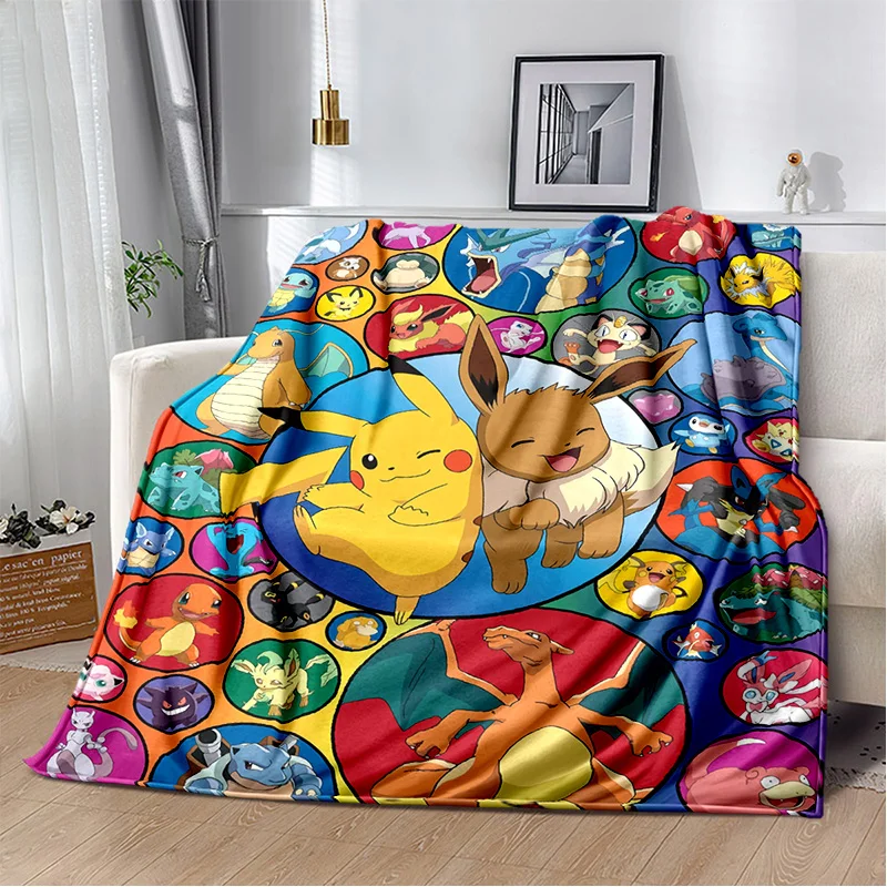 Pokemon Cartoon Cute Soft Plush Blanket,Child Flannel Blanket Throw Blanket for Living Room Bedroom Bed Sofa Picnic Cover Gift