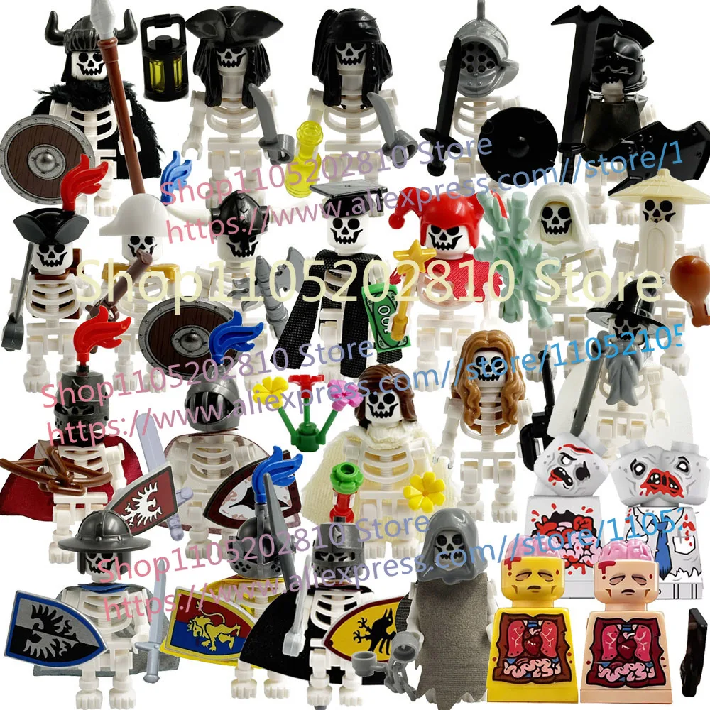 Figurines de squelettes médiévaux, blocs de construction MOC, soldat, dragon, chevalier, sorcière, capitaine de navire, garde fantôme, clown, jouets pour enfants, cadeau, ornement