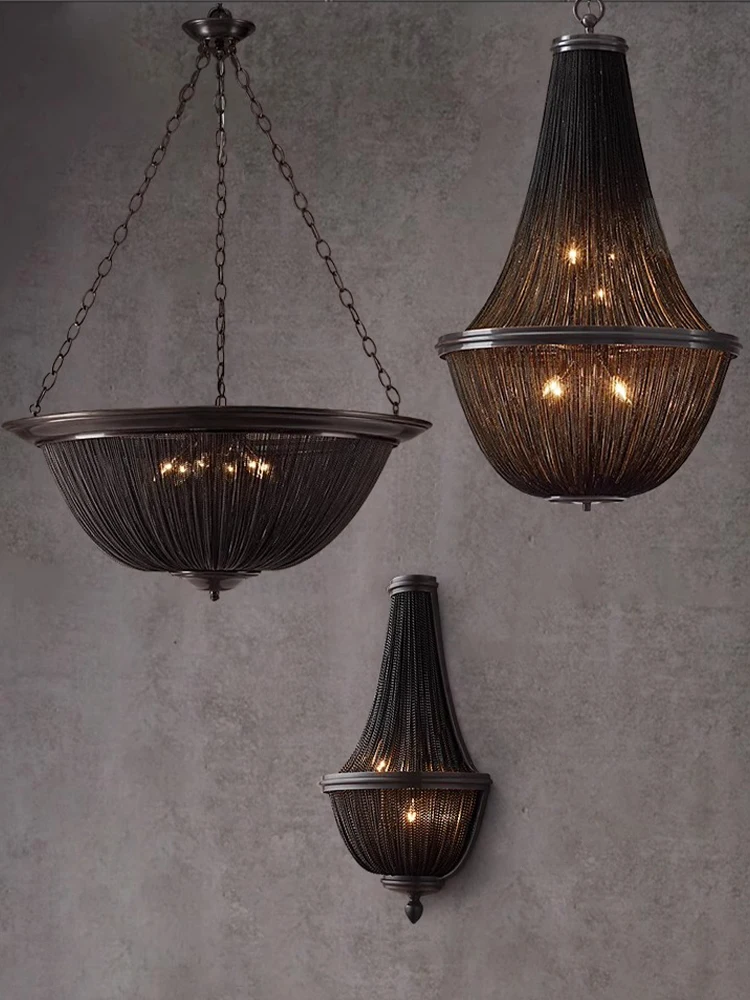 American Tassel Neoclassical Hanging Lamp High Ceiling Chandeliers Modern Staircase Pendant Lighting Fixtures Living Room Lustre