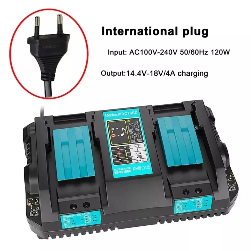 for Makita 18V 14.4V 4A Double Li-Ion Battery Charger DC18RD DC18SF for Makita 14.4V 18V 20V BL1830 BL1840 BL1850 BL1860 Bl1430