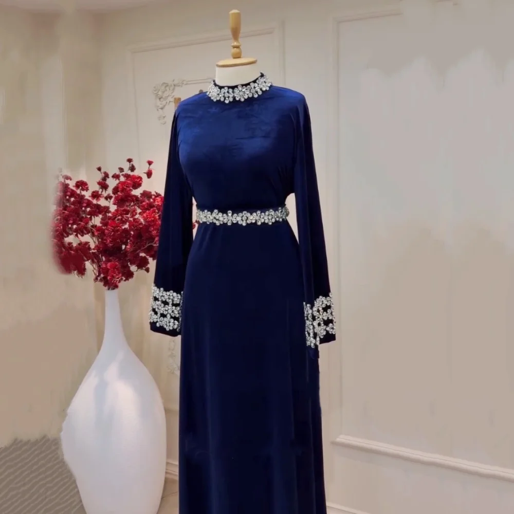 

Customized Rhinestone Pleat Classic High Collar A-line Long Dresses Formal Evening Dress Bespoke Occasion Retro Party Gown