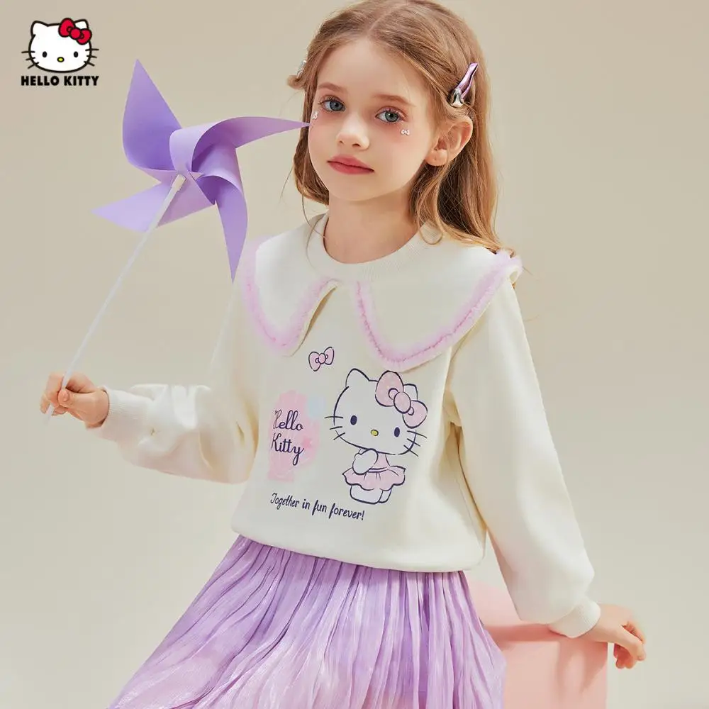 

Kawaii Sanrio Hellokitty Girls Hoodie T-Shirt Tops Spring Autumn Cartoon Pullover Sweater Fashion Sweatshirt Children's Clothing
