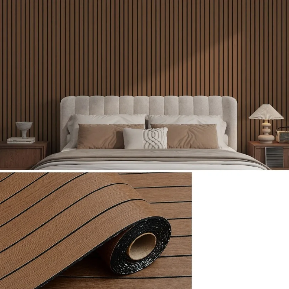 Self-Adhesive Imitation Wood Grain Wallpaper Peel and Stick PVC Grid Panel Wall Sticker Wear-Resistant Thickened