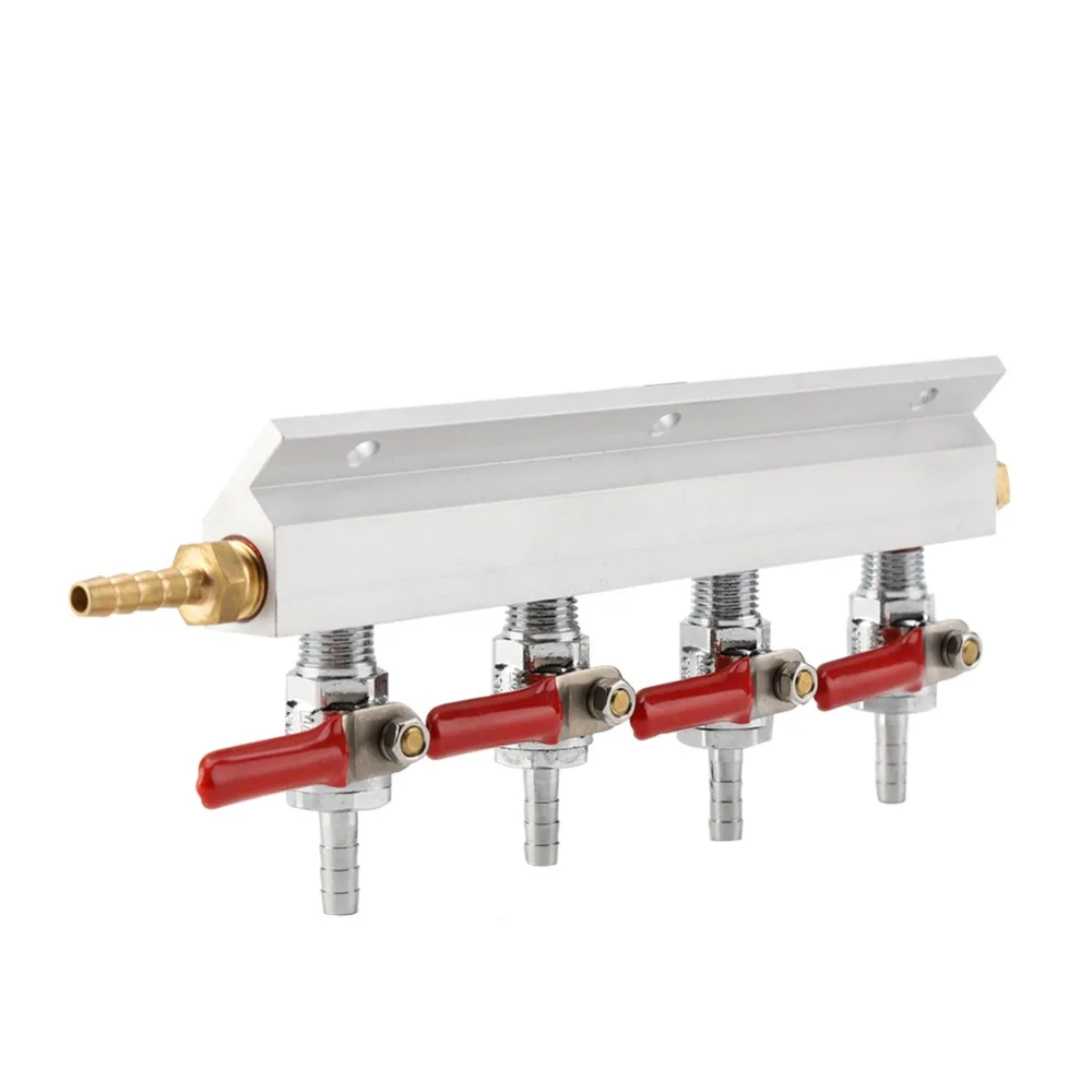 4 Way Gas Manifold Splitter Hose Clamps Integrated Check Valves Beer Keg Splitter Independent Shut Off Barb Fitting