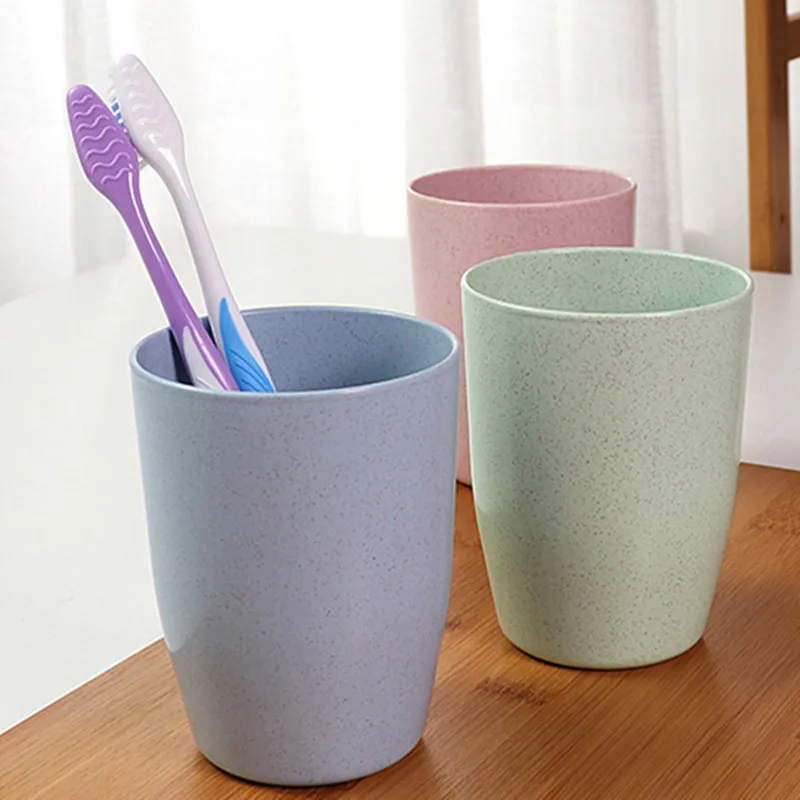 Simple Plastic+Wheat straw Mouthwash Cup Household Environmental Health Toothbrush Cup Couple Wash Cup Wholesale