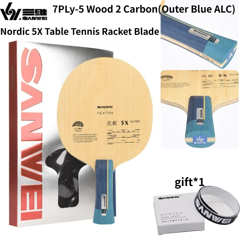 

Набор для настольного тенниса SANWEI Nordic 5X: основание ракетки 5+2 Outer Blue ALC Carbon, профессиональное основание для ракетки для пинг-понга, для быстрой атаки и топспина.