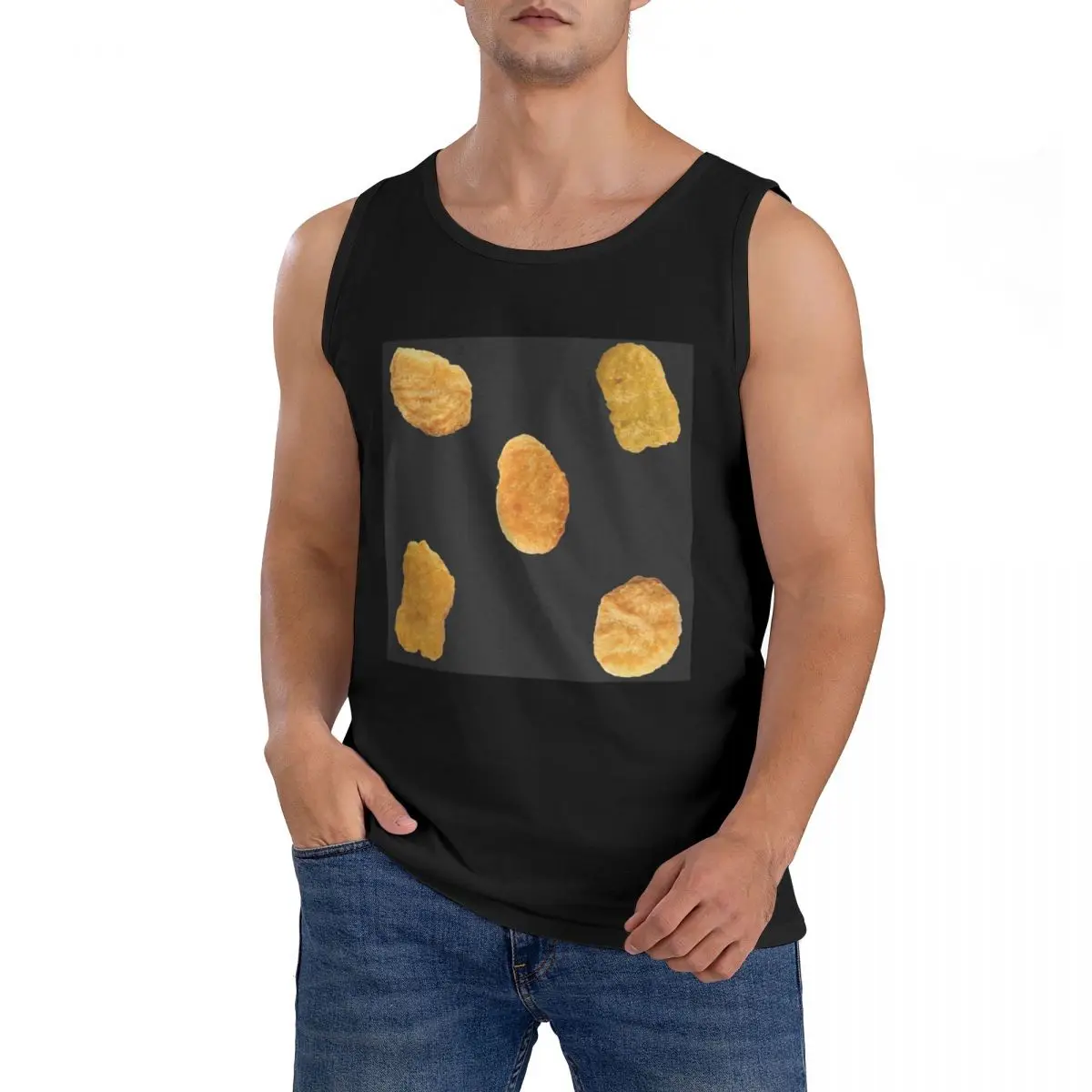 100% Cotton Tasty Chicken Nuggets Sleeveless T-Shirt Men Workout Sports Clothing Tops Men's Crew Neck Vest