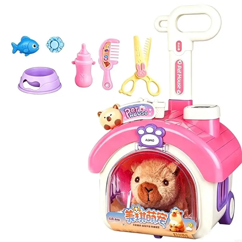 

Imaginative Playhouse with Electric Plush Pet & Convenient Pull Handle Creative Animal Pull Along Toy for Little Ones