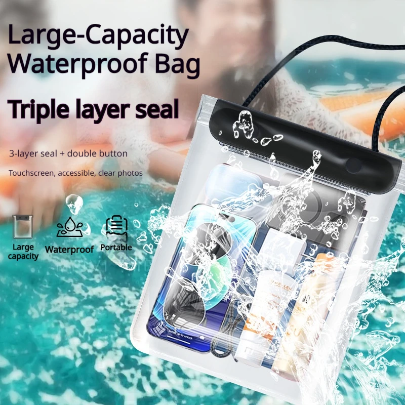 

Outdoor large waterproof touch screen phone bag, sand proof, dust-proof, dry storage bag, splash proof, beach swimming neck bag