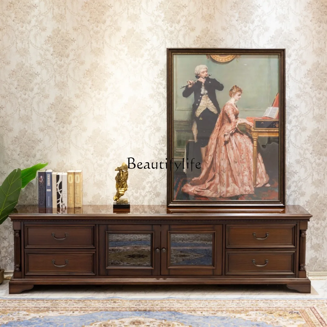 

American all solid wood country living room walnut wood TV cabinet furniture household glass cabinet