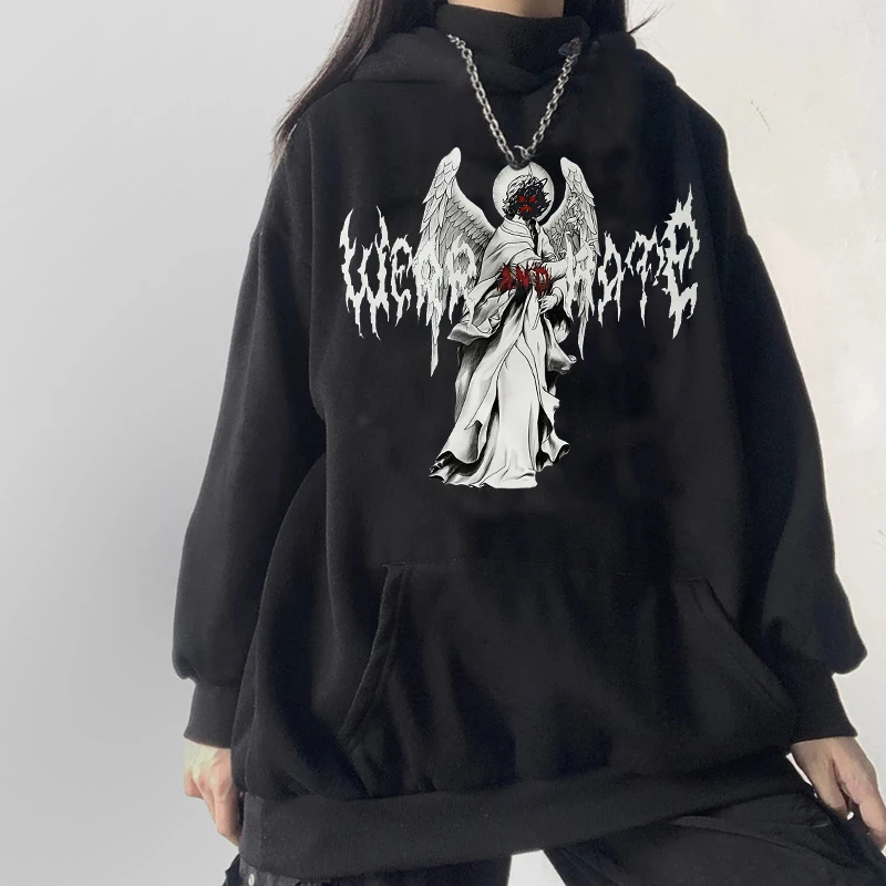 Ulzzang Demon Horror Print Harajuku Эстетическая женская толстовка Уличная одежда Винтажная толстовка в стиле хип-хоп Kawaii Goth Punk Куртка Топы