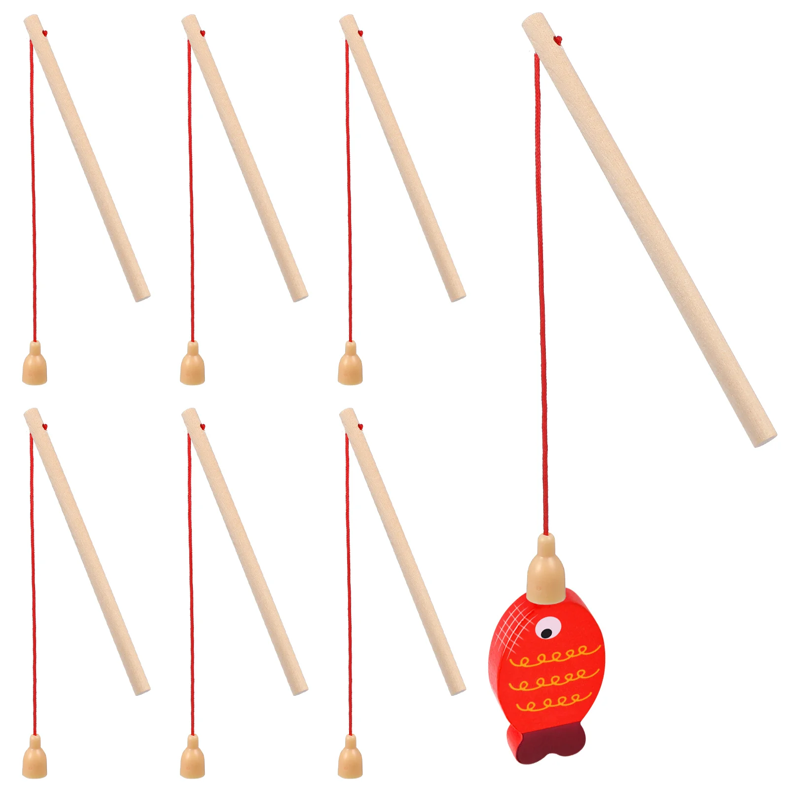 8 Pcs Wooden Fishing Rod Magnetic Rods Toy Children's Game Education Early Educational