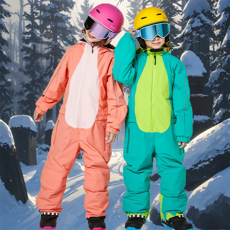 Setelan Ski anak laki-laki perempuan, baju Jumpsuit olahraga luar ruangan Ski tahan air seluncur salju anak lelaki perempuan musim dingin