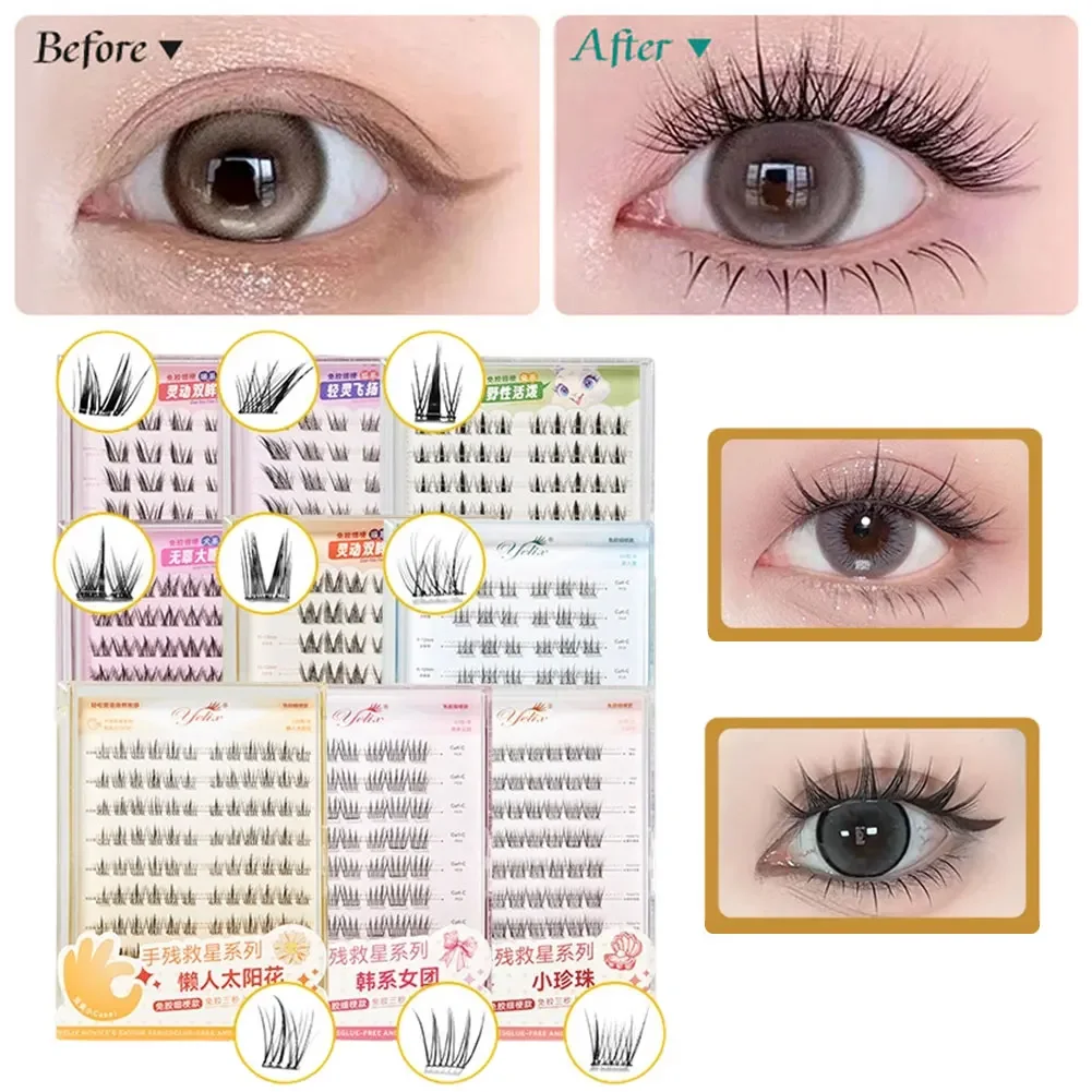 10 Rows 60 Clusters Sunflower Self Adhesive Lashes Glue Free Reusable DIY Segmented Natural Soft No Glue Needed