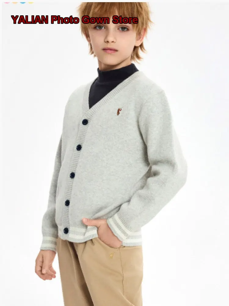 Boys V-Neck Sweater Kids Spring Autumn Knit Sweater Stylish Jacket Older Kids