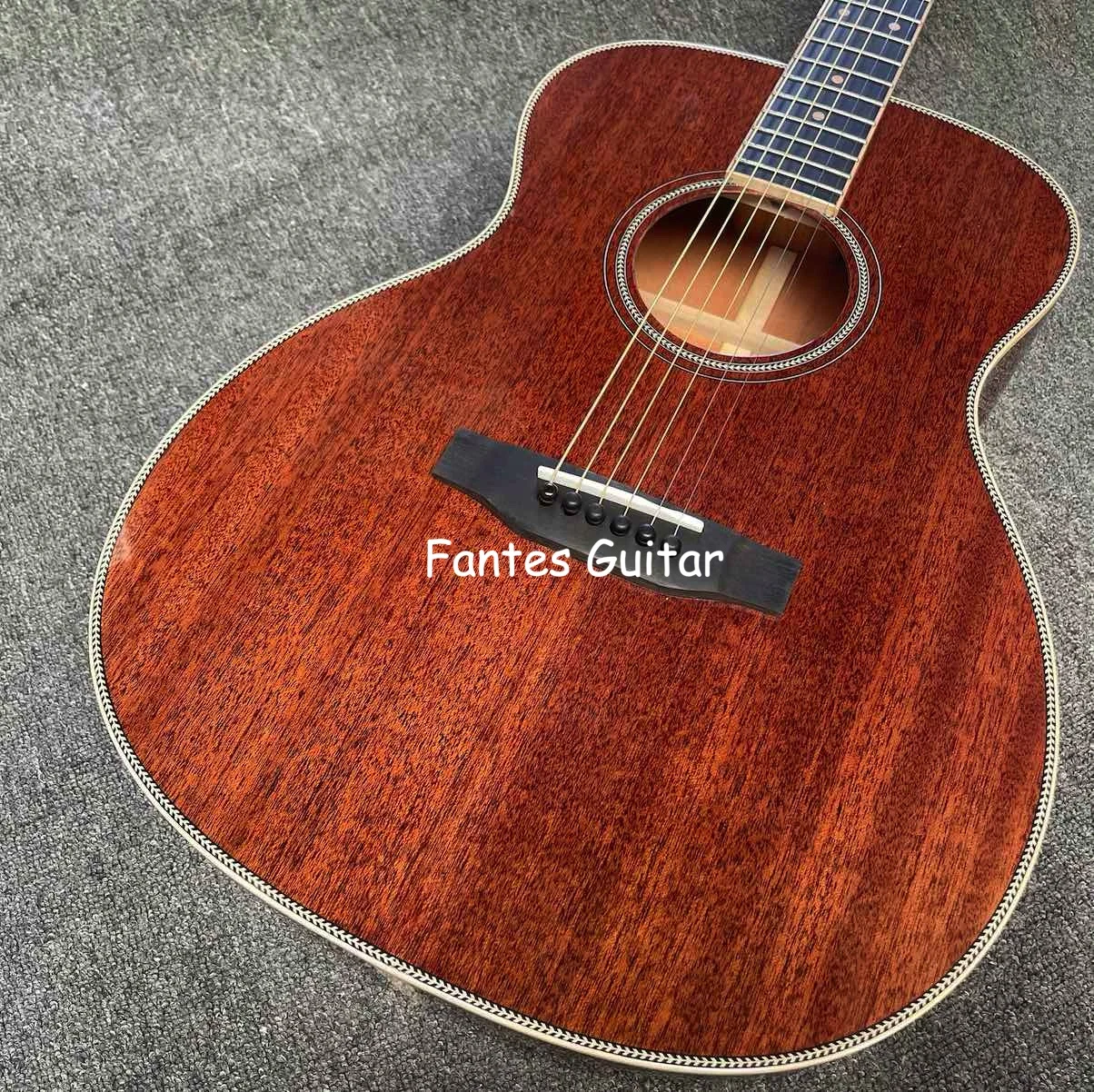 

Custom Fantes Guitar Full Mahogany Wood Back Side 40 Inch OM Style Acoustic Guitar with Herringbone Binding