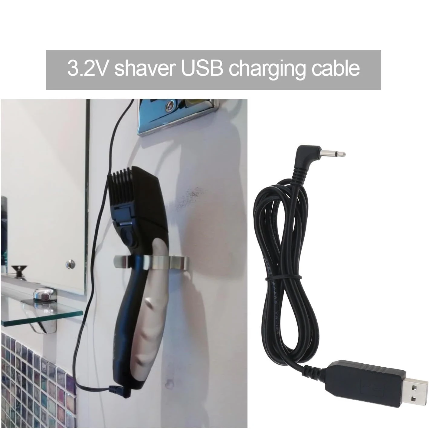 USB Charging Cable Compatible with Remington Barba Beard Trimmer MB320 MB320C MB42C MB310C MB200 Pa3215U 3.2V 24AWG 1.5 Meters