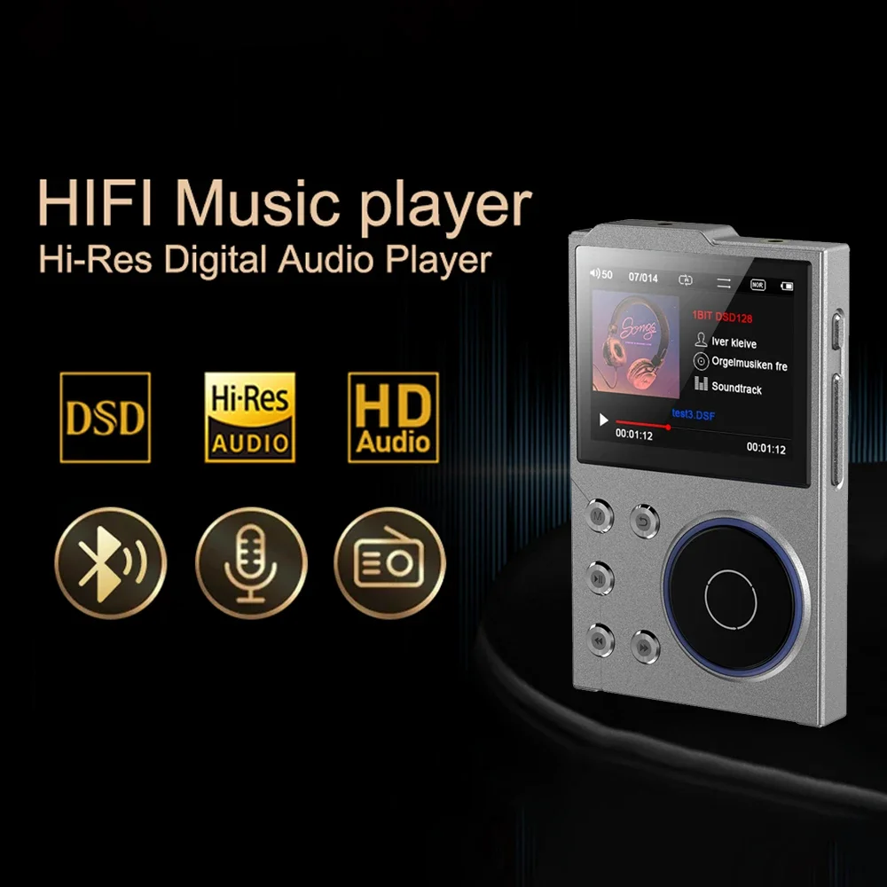 HiFi MP3 Music Player Hi-Fi DSD Lossless Quality High Quality Walkman DAC Music Player Bluetooth 5.0 Built-in 16GB Memory