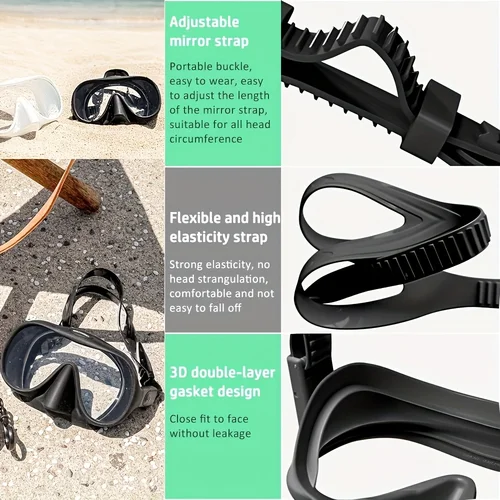 Imagen 2 del producto Máscara de buceo sin marco HD panorámica vista ultraancha vidrio templado snorkel gafas de natación adecuadas para adultos