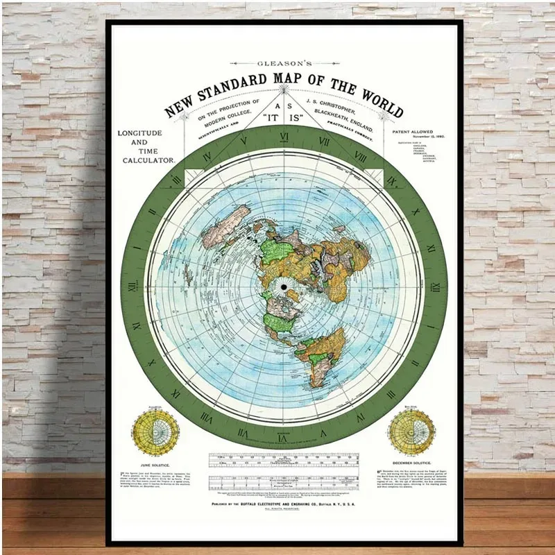 Flat Earth Map Gleason's New World Map Wall Art Painting For Aesthetic Living Room Decor HD Modern Spray Picture Canvas Poster