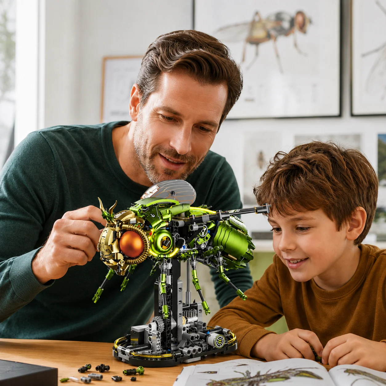 New 1038pcs STEM Drosophila Fly Building Blocks, Technical Cyberpunk Mechanical Linkage Insect Model, Gear Rotation Light Toy view 4