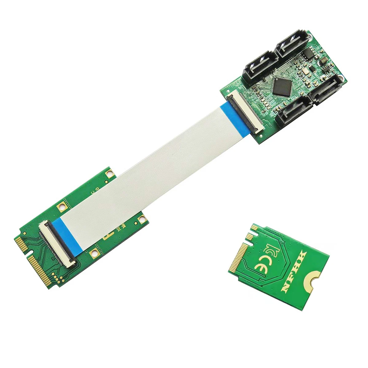 Cablecc Mini PCI-E & NGFF A+E to Four Ports SATA 3.0 Adapter Cable 6Gbps Hard Drive Extension Card for SSD