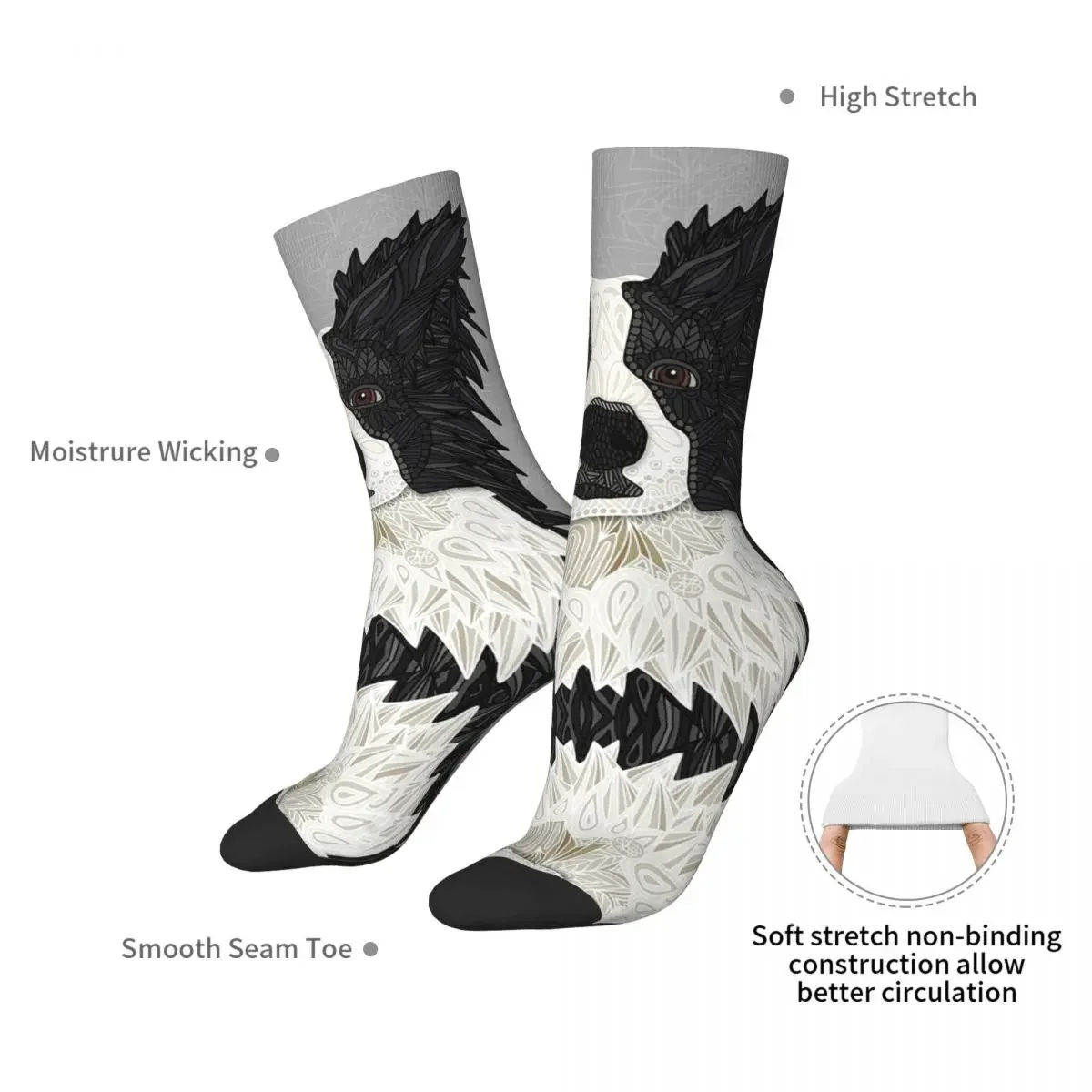 Beautiful Black Border Collie Socks Harajuku Super Soft Stockings All Season Long Socks Accessories for Man's Woman's Gifts