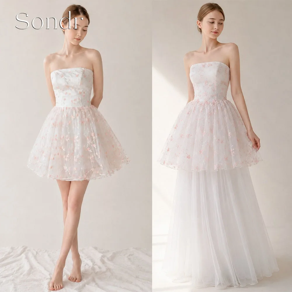 

Sondr Customized 2in1 Floral Lace Korean Wedding Snap Dresses Tulle Strapless Long Evening GownWedding Party Dress Women