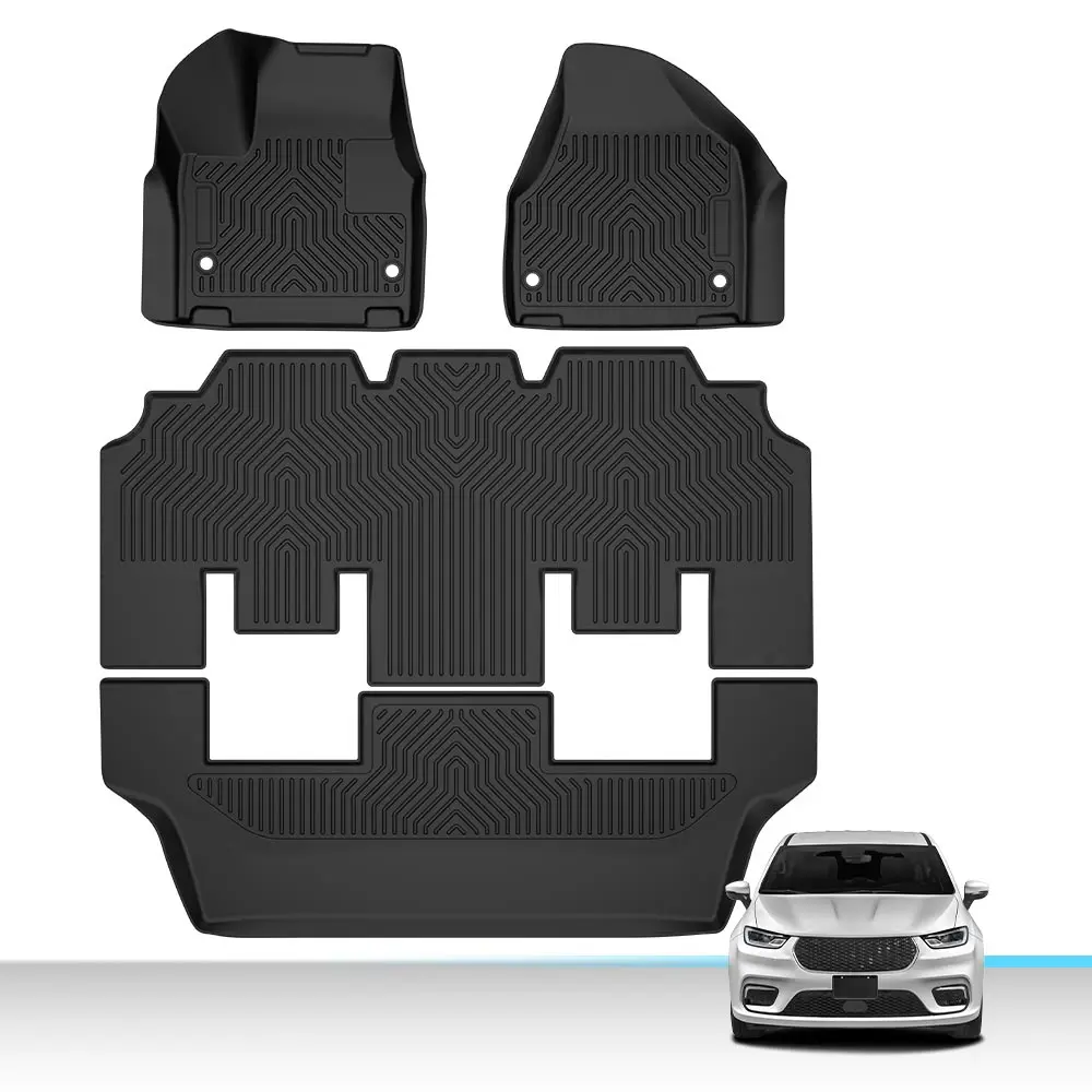 سجادات أرضية مناسبة لكرايسلر باسيفيكا 2017-2025 (بدون نماذج هجينة)، تناسب 7 و8 بطانات أرضية TPE موديل الركاب باللون الأسود