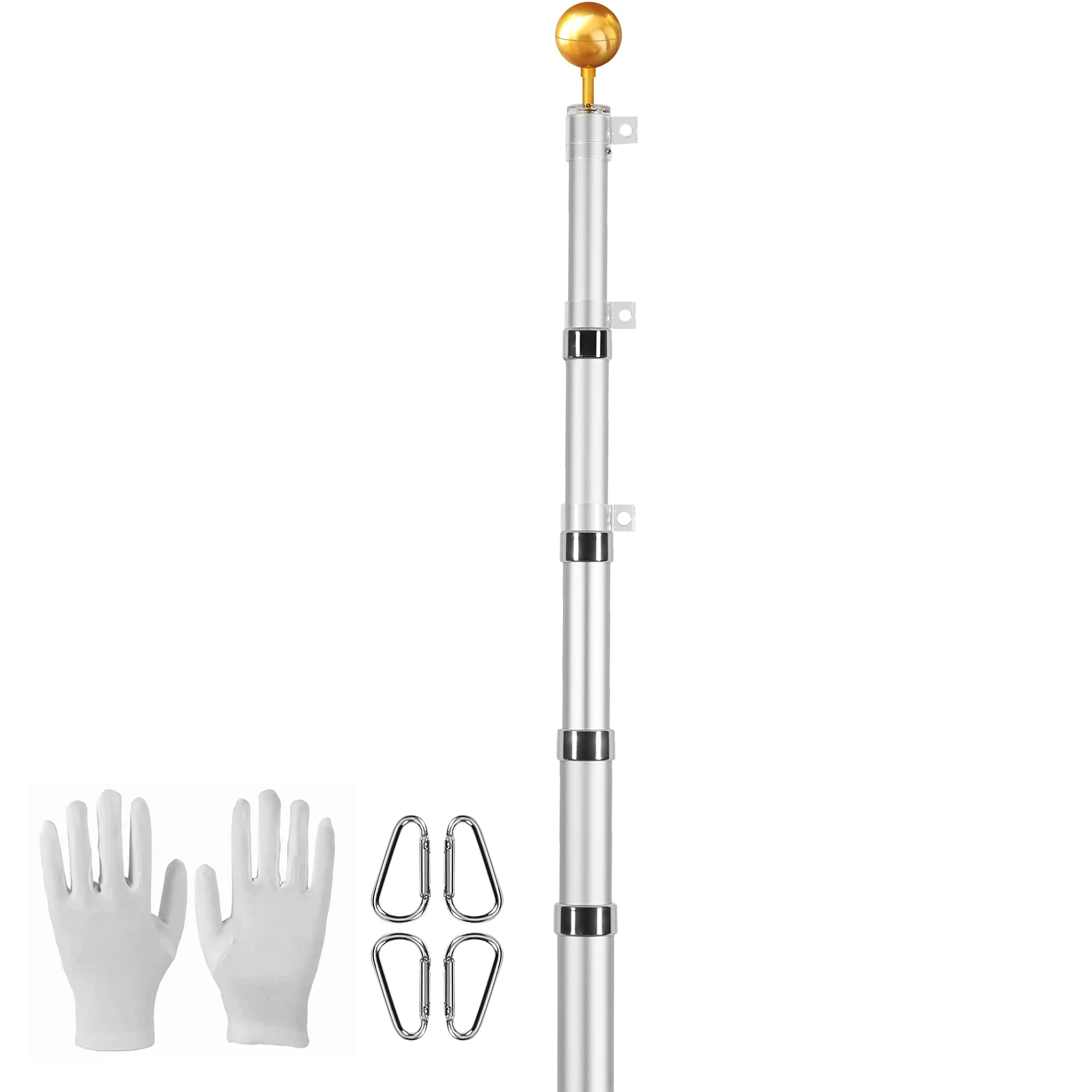 20FT Silver Telescoping Flag pole Kit, Heavy Duty Aluminum Alloy in Ground Flag Poles for Outside, 3 Display Modes Flagpole with 3x5 American Flag view 5
