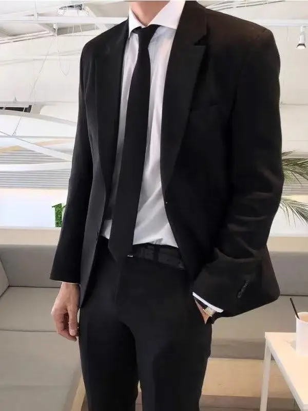 

Мужской костюм Slim Fit в корейском стиле: черный пиджак, профессиональный, формальный, премиум-класса, для студентов, в западном стиле, класса люкс