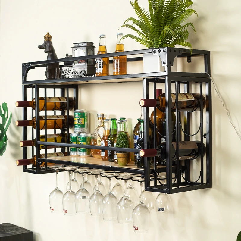Bar Wine Cabinet Background Wall Decorative Wall Hanging Wine Rack Shelf  Bottle Rack Red  Display Rack