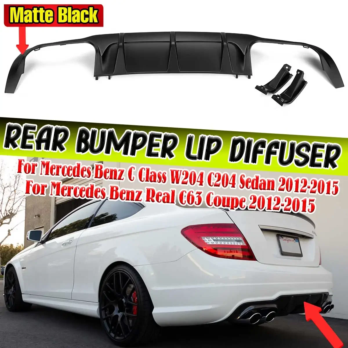 

New Car Rear Bumper Lip Diffuser Rear Splitters Guard For Mercedes For Benz C Class W204 C204 Sedan C63 Coupe 2012-2015 Body Kit