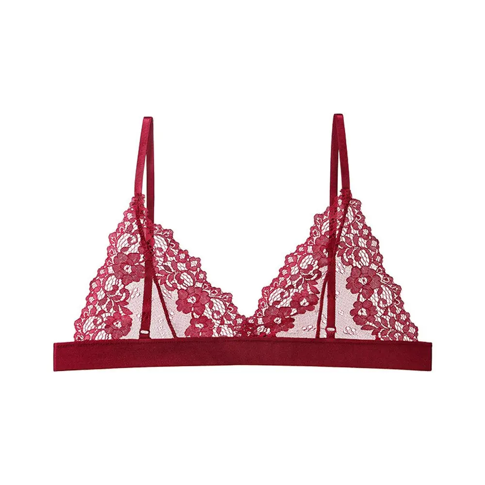 

Seamless Transparent Women Intimates NO Steel Ring Tube Top Thin Underwear Lace Bralette Flower Women Bras Triangle Cup