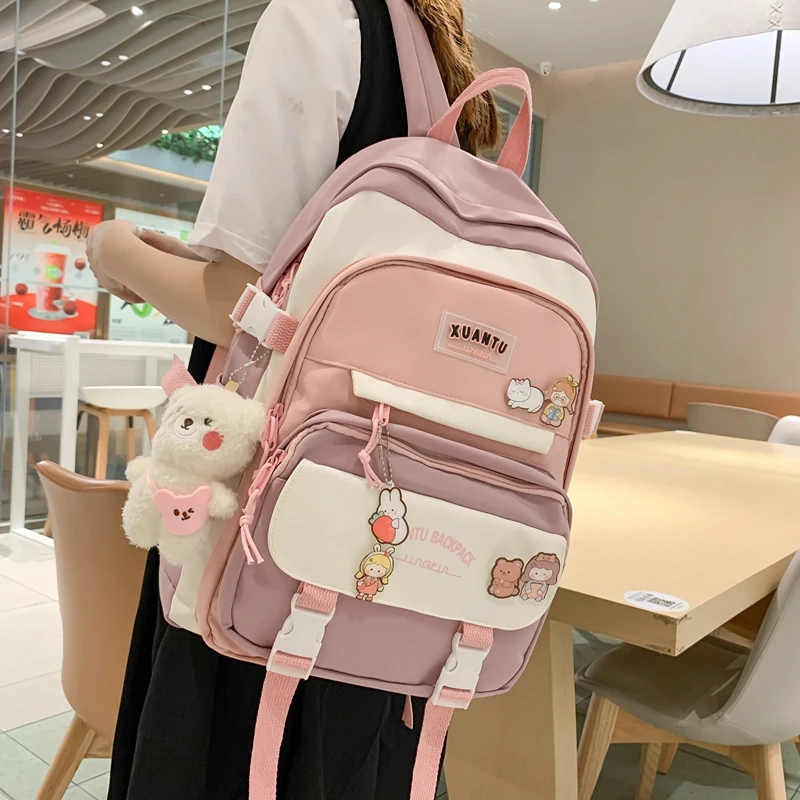 Harajuku New High School Girls Backpack Shoulder Bags Multi Pockets Waterproof School Bag Teenage Girls Kawaii Backpack Mochila