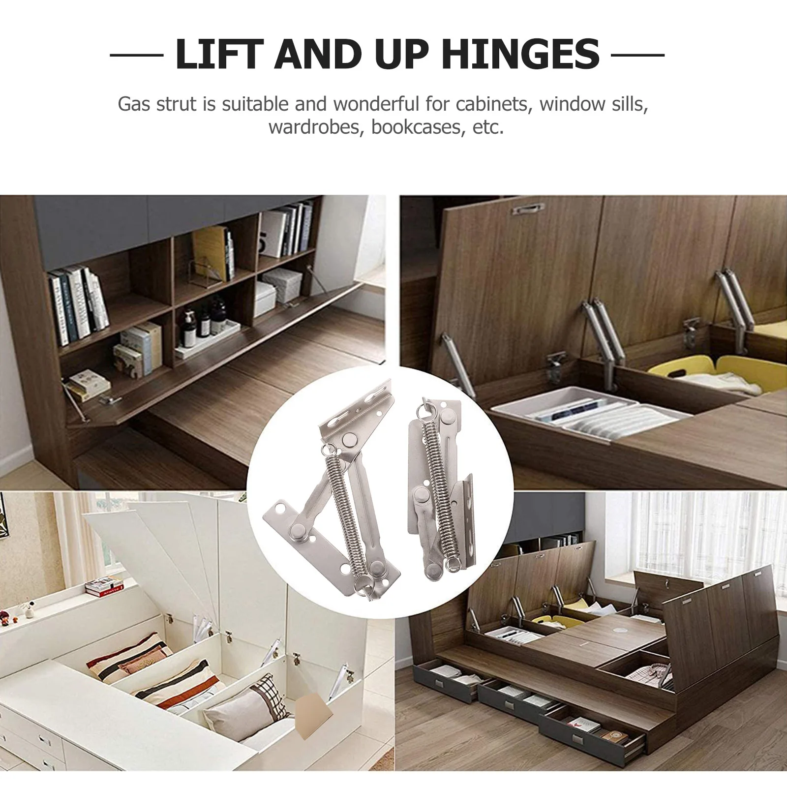 

1 Pair Spring Loaded Hinge Lid Support Locking Hinge Fold Bed Cabinet Door Hardware Cupboard Hinges Corner Hidden Lift Up