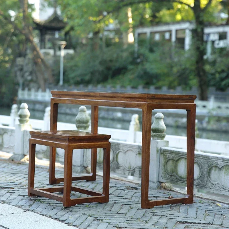 New Chinese Guqin Table and Bench New Huali Wood Walnut Color Guqin Table Tenon and Mortise Structure