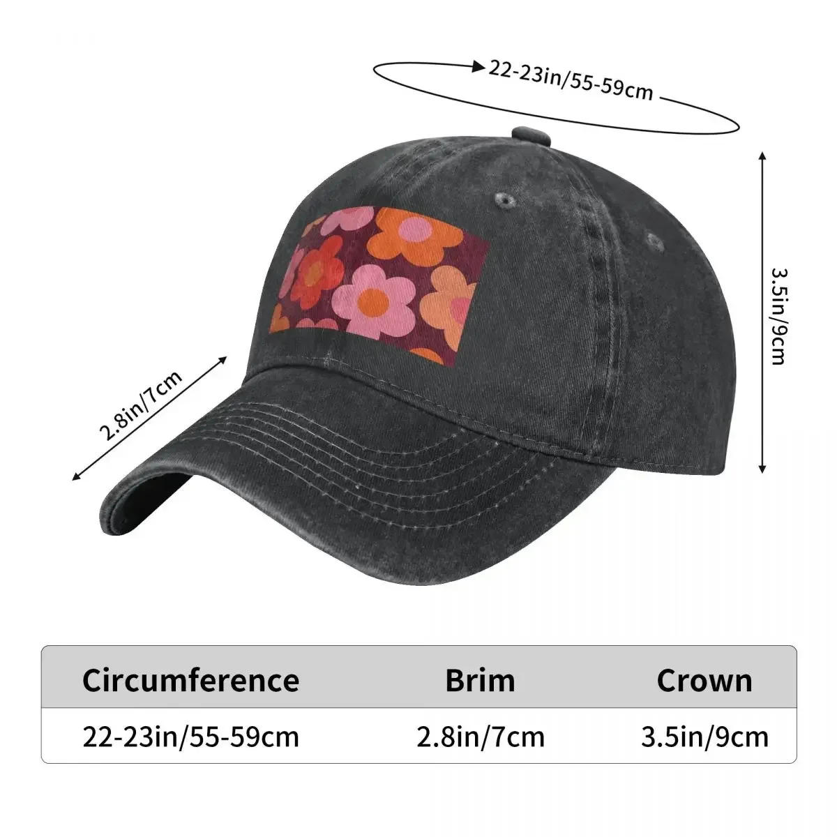 full On Plum (Happy Boho Retro Floral Pattern Baseball Caps Washed Denim Hats Casquette Streetwear Baseball Cowboy Hat