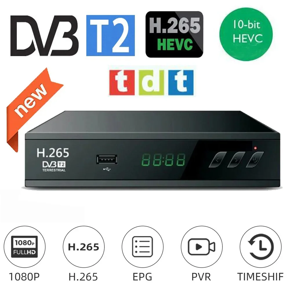 جديد T5 H265 10Bit DVB-T2 صندوق التلفزيون للبث الرقمي Dvb T2 جهاز استقبال التلفزيون الرقمي الأرضي مع HD & Scart Dolby Ac3 H.265